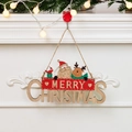 Wooden Merry Christmas hanging sign featuring Santa and Reindeer on festive gift box - Santa & Reindeer