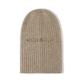 Beige ribbed knit balaclava mask for winter outdoor warmth and protection - One Size / Khaki