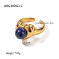 18K gold plated stainless steel ring featuring a round blue lapis tiger eye stone - Gold Heart Lapis Lazuli Style (JDR2305021-L)