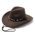 Brown wool felt western cowboy hat with decorative turquoise stones and chin strap - M (56-58cm) / Brown