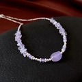 Bohemian purple amethyst bead necklace with oval gemstone and silver butterfly chain - Silver Purple Natural Crushed Stone Necklace