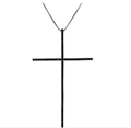 Collana con pendente a croce lunga e sottile con micro-pave di cristalli neri e catena - Stile Croce Canna di Fucile in Zircone Nero Snello (NB02-1) / Canna di Fucile/Nero