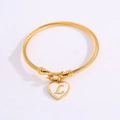 Gold heart bracelet with twisted rope band and letter L pendant for women - Letter L