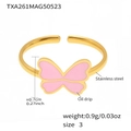 Offener Ring mit rosa Schmetterling aus goldfarbenem Edelstahl in der Größe 3 - Rosa Schmetterling Offener Ring (TXA261)