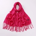 Luxurious rose red cashmere scarf with elegant fringe and soft knitted texture - Rose Red