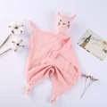 Doudou gatto in mussola di cotone rosa per neonati con angoli annodati e morbidi - 30*30 cm / Stile Rosa (2)