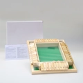 4-way Shut the Box wooden dice game with green felt and 1-10 numbered tiles in packaging - 4-Sided Natural Wood Shut The Box (White Box)