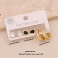 Three-piece golden stainless steel earring set with rhinestones and black drop charms - Drop / Zirconia / Hoop