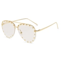 Modern aviator sunglasses with gold metal semi-frame and studded transparent lenses - Gold Frame Clear Lens