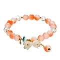 Orange beaded bracelet with white flower charms and gold accents on a white background - S033 - Glass Imitation Magnolia Lily Of The Valley Bracelet - Orange/white #sz245