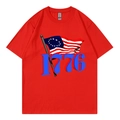 Red oversized T-shirt with 1776 Betsy Ross flag print in soft knitted cotton fabric - Red 317