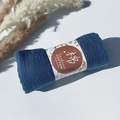 Dark blue pleated cotton viscose scarf with handmade floral paper band packaging - Style #112