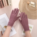 Gants thermiques pour écran tactile en rouge-violet avec fourrure de lapin - Bordure Triple Ligne Femme - Poil de Lapin Violet