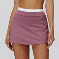 Dusty pink high waisted tennis skirt with contrasting white elastic waistband - S / Violet