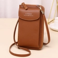 Vertical brown pebble leather crossbody phone bag with adjustable strap and zipper - Brown