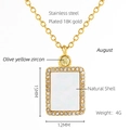 Detail of 18K gold plated stainless steel necklace with olive yellow zircon and shell - August Olive Yellow Zircon Style (ZN703G-08)