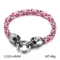 Roze en zilveren Byzantijnse armband voor heren staal met doodskop 220x6mm 48g - Roze