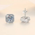 Square halo stud earrings with silver finish and sparkling moissanite stones - Square Zirconia Studs