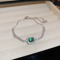 Detail of silver choker necklace featuring a green zircon stone and adjustable drawstring - Green Square Style (HB1455) / Green