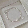 S925 sterling silver heart bracelet with a single pearl in a grey jewelry box - Heart Pearl Style-SL0888