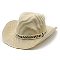 Beigefarbener Western-Strohhut mit schwarz-weißem Karoband für Outdoor-Reisen und Strand - M (56-58cm) / Beige