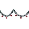 Detail of 2m green tinsel with snow tips, silver bows, and red ornaments for Christmas trees - Dark Green White Edge + 6 Red Balls + 12 Silver Bows