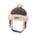 Winter Kinder Pilotenmütze mit Leopardenmuster, beigem Kunstfell und Kinnriemen - 50cm (Empfohlen 1-2 Jahre) / Buchstaben-Patch-Stil (Butslife) / Grau