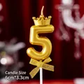 Gold number 5 birthday candle with mini crown and bow, size 6cm x 3.3cm detail - Crown Bow Golden Number 5 Candle