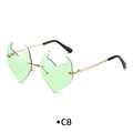 Unique heart-shaped rimless sunglasses with devil horns and green lenses, model C8 - Gold Light Green