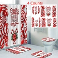 Set bagno natalizio con tenda doccia e tappetini coordinati a tema bastoncino di zucchero - Bastoncino di Zucchero di Natale / Set di 3 Tappetini da Bagno