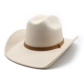 Classic cream-colored felt cowboy hat with wide brim and brown leather decorative band - M (56-58cm) / Beige