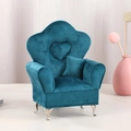 Peacock blue velvet mini sofa jewelry box with silver carved legs and small pillow - Single Sofa / Teal
