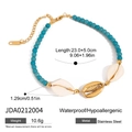 Bohemian blue beaded anklet with golden stainless steel shell charms and extension chain - Blue Bead Shell Style (JDA0212004)