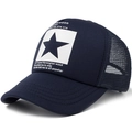 Gorra trucker de malla azul oscuro con estampado de estrella pentagrama y letras - Ajustable / Azul marino