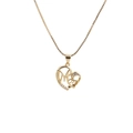 Gold heart pendant necklace with Mom engraving and zircon accents on white background - Heart Mom-0210