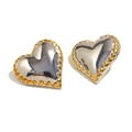 Orecchini a cuore stropicciati in acciaio inossidabile lucido oro 18K e argento di lusso - Cuore Bicolore con Bordo Dorato