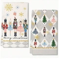 Nutcracker Christmas kitchen towel set with festive soldiers and ballet dancers - Nutcracker Ballerina Style B (MJBT66-37) / 2 Pieces/Pack (40*60cm) / Grey White Plaid Combination