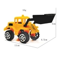 Yellow plastic toy loader for boys with movable black shovel bucket and dimensions - Bulldozer