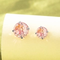 Pink faceted zircon stud earrings with silver-tone four-prong setting in 6mm and 8mm sizes - 6mm / Yellow Rose Red (A402-2)