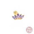 Golden S925 sterling silver crown stud earring with five purple marquise gemstones - Single Piece Gold - Purple Zirconia