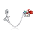 S925 sterling silver Christmas reindeer and Santa safety chain charm for bracelets - Santa Safety Chain