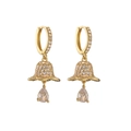 Detailed macro view of gold drop earrings with white zircon pavé and teardrop stones - Gold White Zirconia Bell