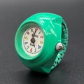 Minimalist green watch ring with flexible metal strap and white Arabic numeral dial - Green
