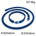 Conjunto de joyas de acero inoxidable azul con collar y pulsera de cadena plana - Azul (KS144125-KFC)
