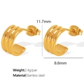 Chic golden stainless steel hoop earrings with 11.7mm diameter and lightweight design - Gold