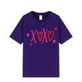 Deep purple cotton T-shirt featuring pink and red XOXO heart print in a loose fit style - Purple (XOXO Print)