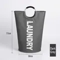 Dark gray laundry basket with silver metal handles and white laundry text print - Dark Grey LAUNDRY Style (38x72cm)