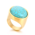 23 mm brede gouden roestvrijstalen ring met een grote ovale turquoise edelsteen - US 6 / Gouden Basis Turkoois (KR108105-K)