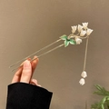 Elegant U-shaped hair pin with white lily of the valley flowers and golden tassels - Aa0034 Lily of the Valley Double Fork - Gold