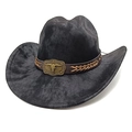 Dettaglio cappello da cowboy in velluto nero con fibbia in metallo a forma di testa di toro - Tie-Dye Nero